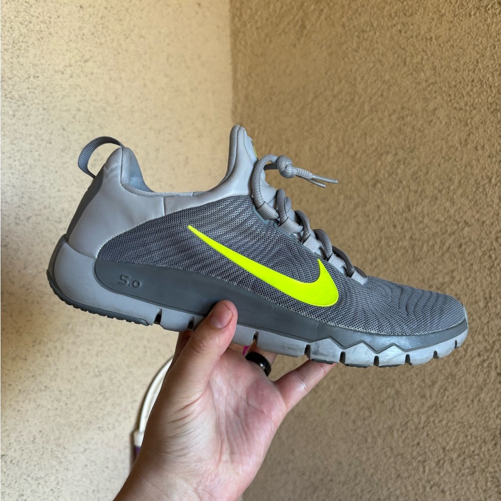 Nike Gray and Neon Yellow free runs